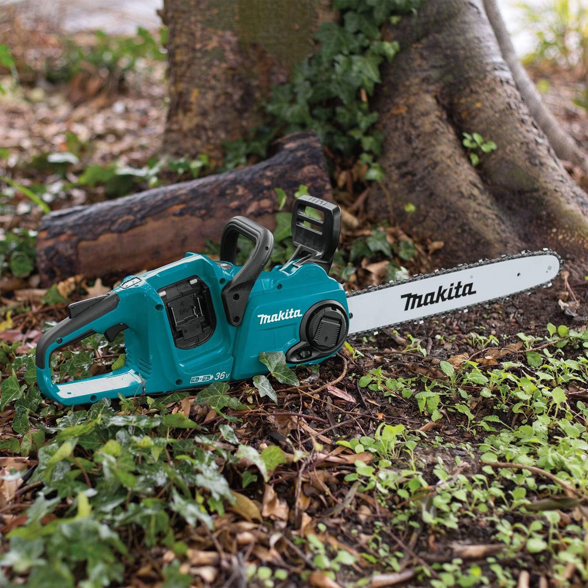 Makita LXT 36 Volt 16 Inch 4.0Ah Battery Powered Chainsaw Kit, Teal (Open Box) - VMInnovations