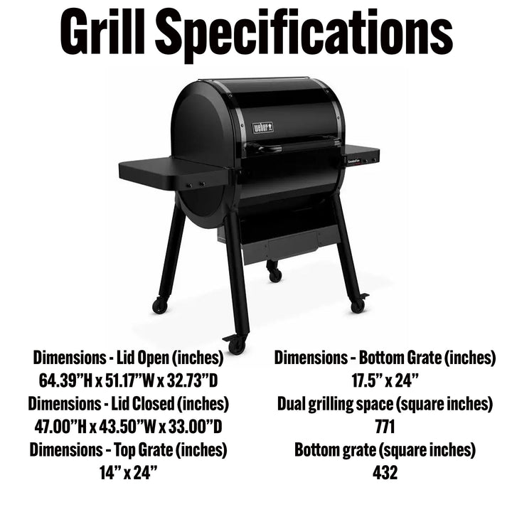 Weber SmokeFire Sear ELX4 Outdoor 24" Wood Fire Pellet Smart Smoker Grill, Black - VMInnovations