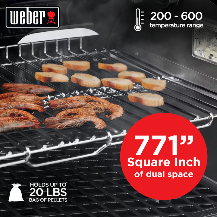 Weber SmokeFire Sear ELX4 Outdoor 24" Wood Fire Pellet Smart Smoker Grill, Black - VMInnovations