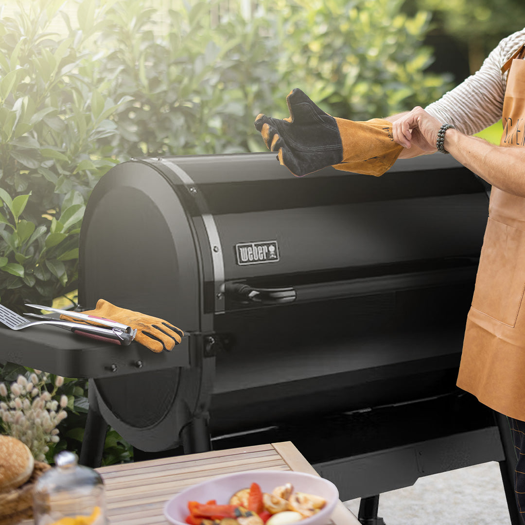 Weber SmokeFire Sear Plus ELX6 Wood Fired Pellet Smoker Grill with Side Table - VMInnovations