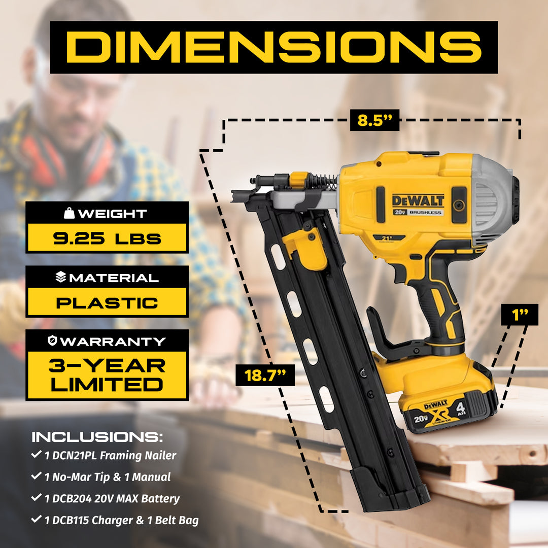 DeWalt 20V MAX Collated Cordless Framing Nailer Tool Kit with Adjustable Hook - VMInnovations