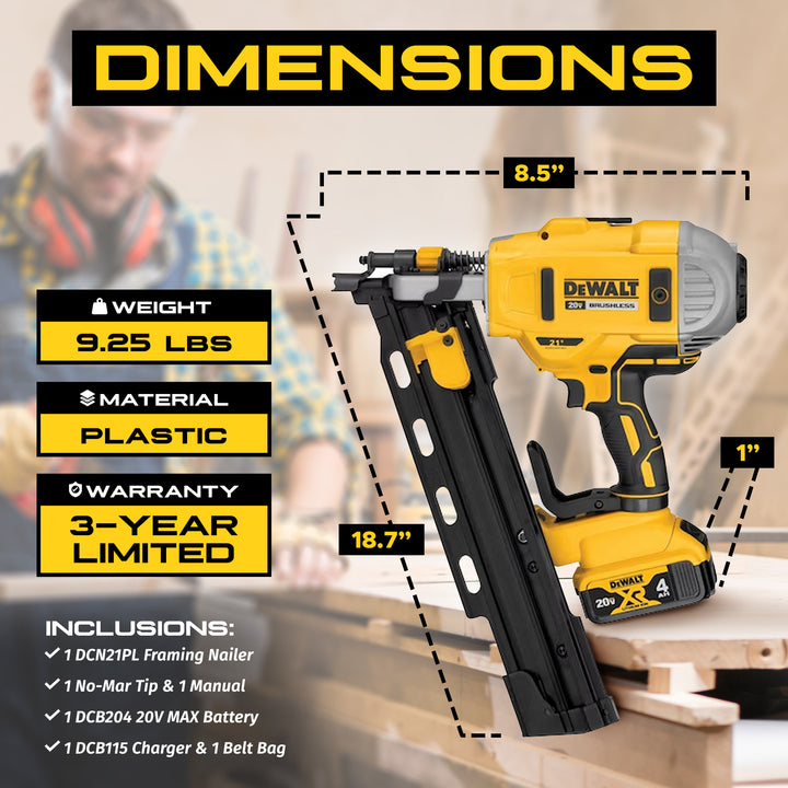 DeWalt 20V MAX Collated Cordless Framing Nailer Tool Kit with Adjustable Hook - VMInnovations