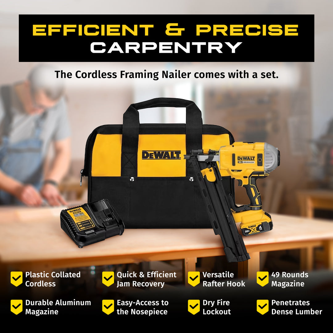 DeWalt 20V MAX Collated Cordless Framing Nailer Tool Kit with Adjustable Hook - VMInnovations