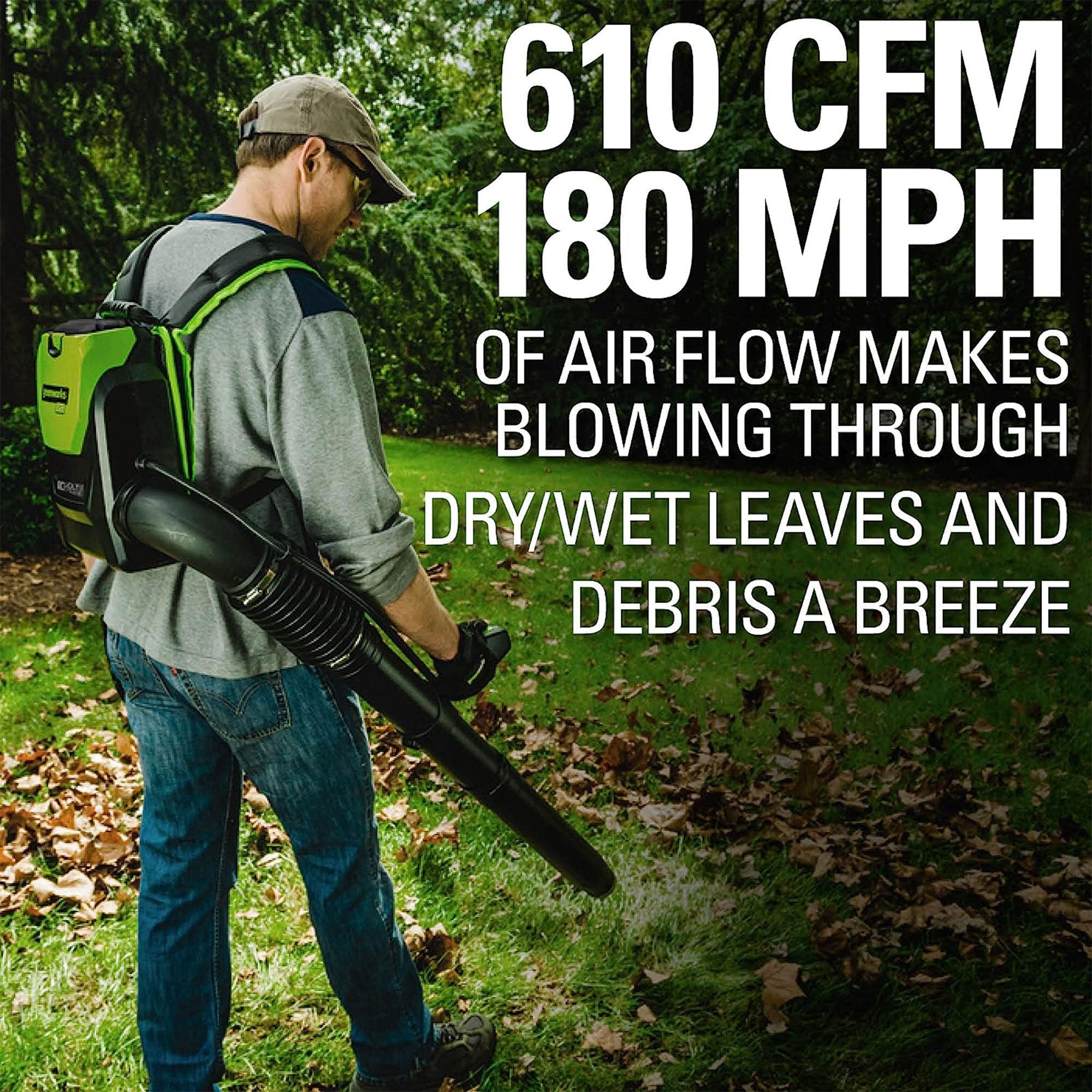 Greenworks Cordless Backpack Blower with 80 Volt 2.5Ah Battery & Charger, Green - VMInnovations