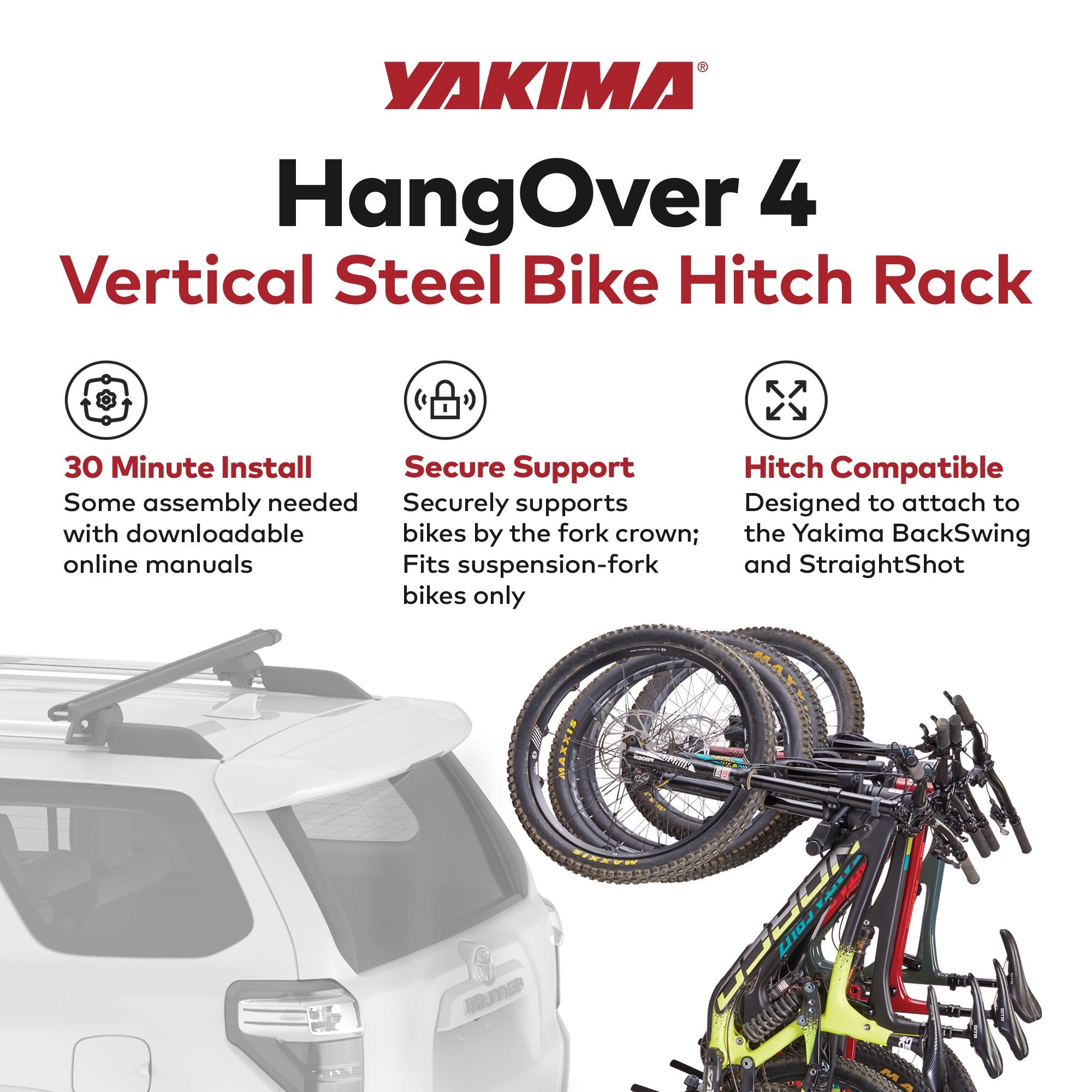 Yakima HangOver 4 Adjustable Vertical Steel Mountain Bike Hitch Rack (For Parts)