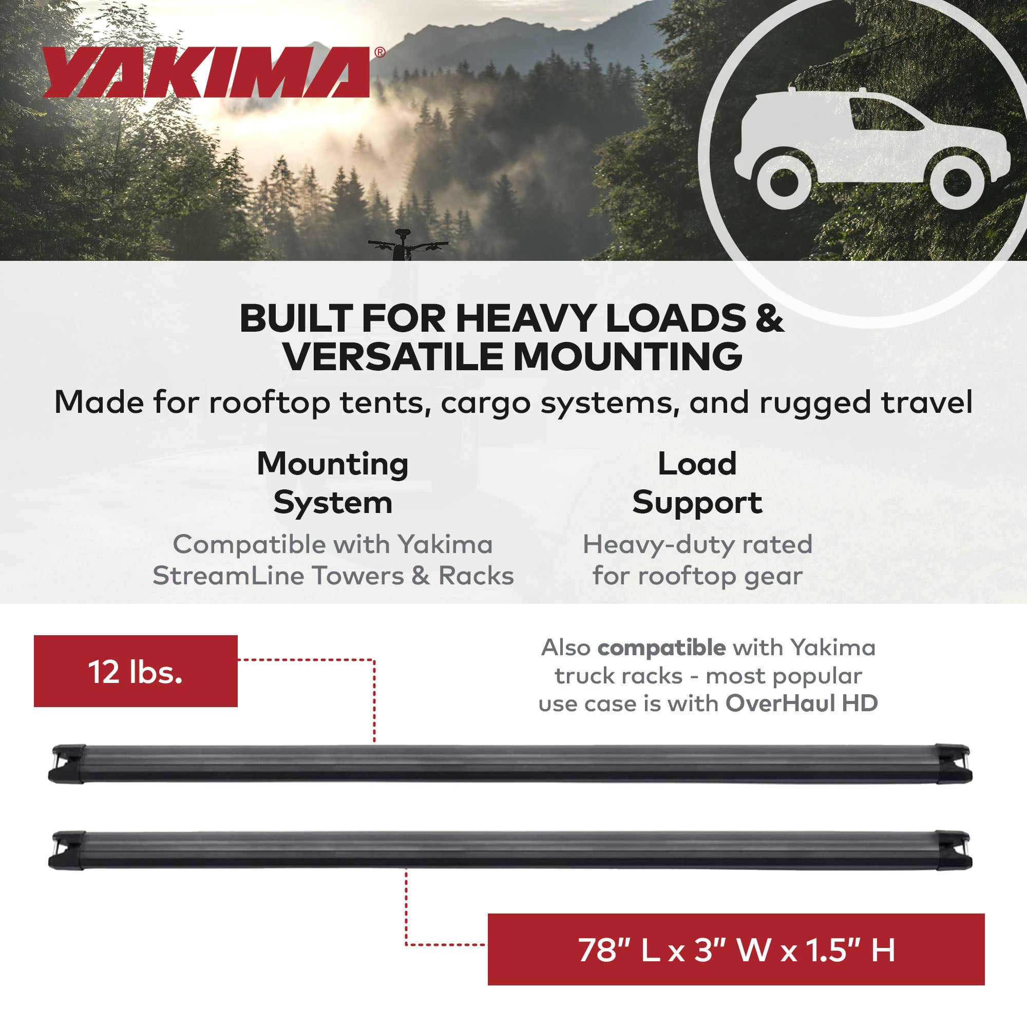 Yakima 78' Aluminum HD Crossbar, Works w/StreamLine Towers, Black(2pk)(Open Box) - VMInnovations