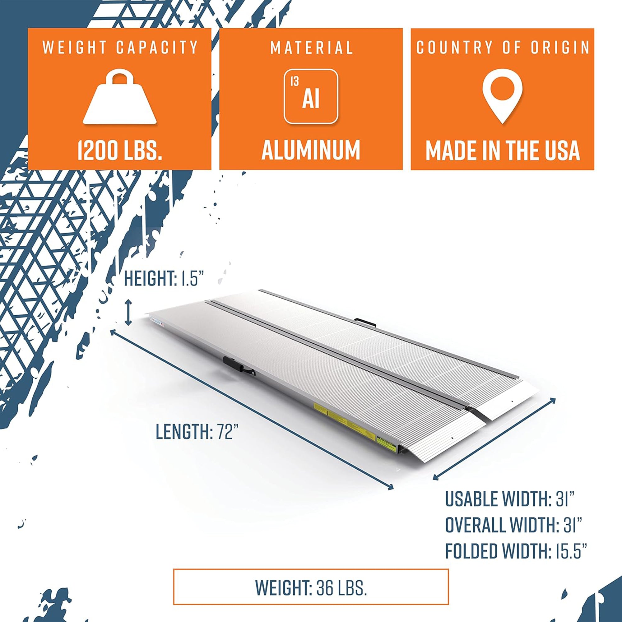 EZ-ACCESS 6ft Aluminum Singlefold Portable Loading Ramp, Silver (Open Box) - VMInnovations