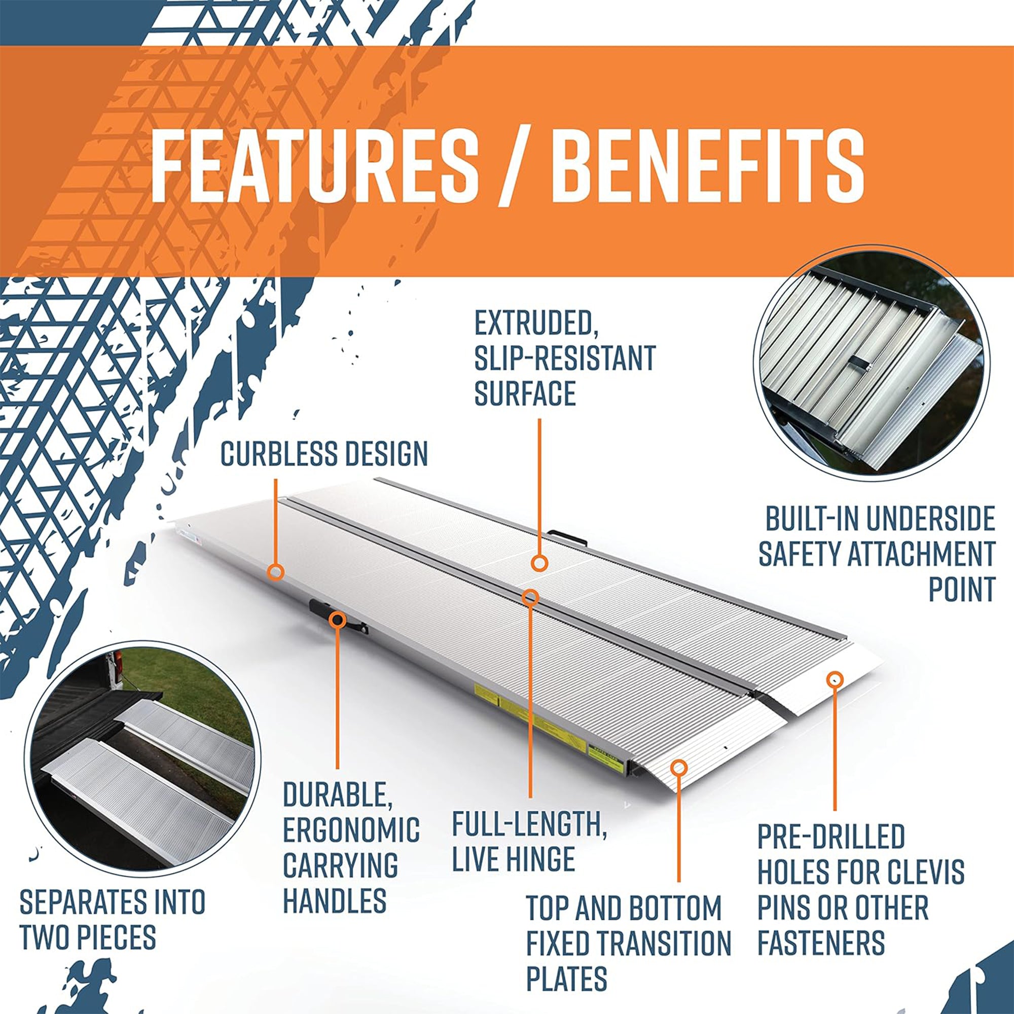 EZ-ACCESS TRAVERSE 6 Foot Aluminum Singlefold Portable Loading Ramp, Silver - VMInnovations