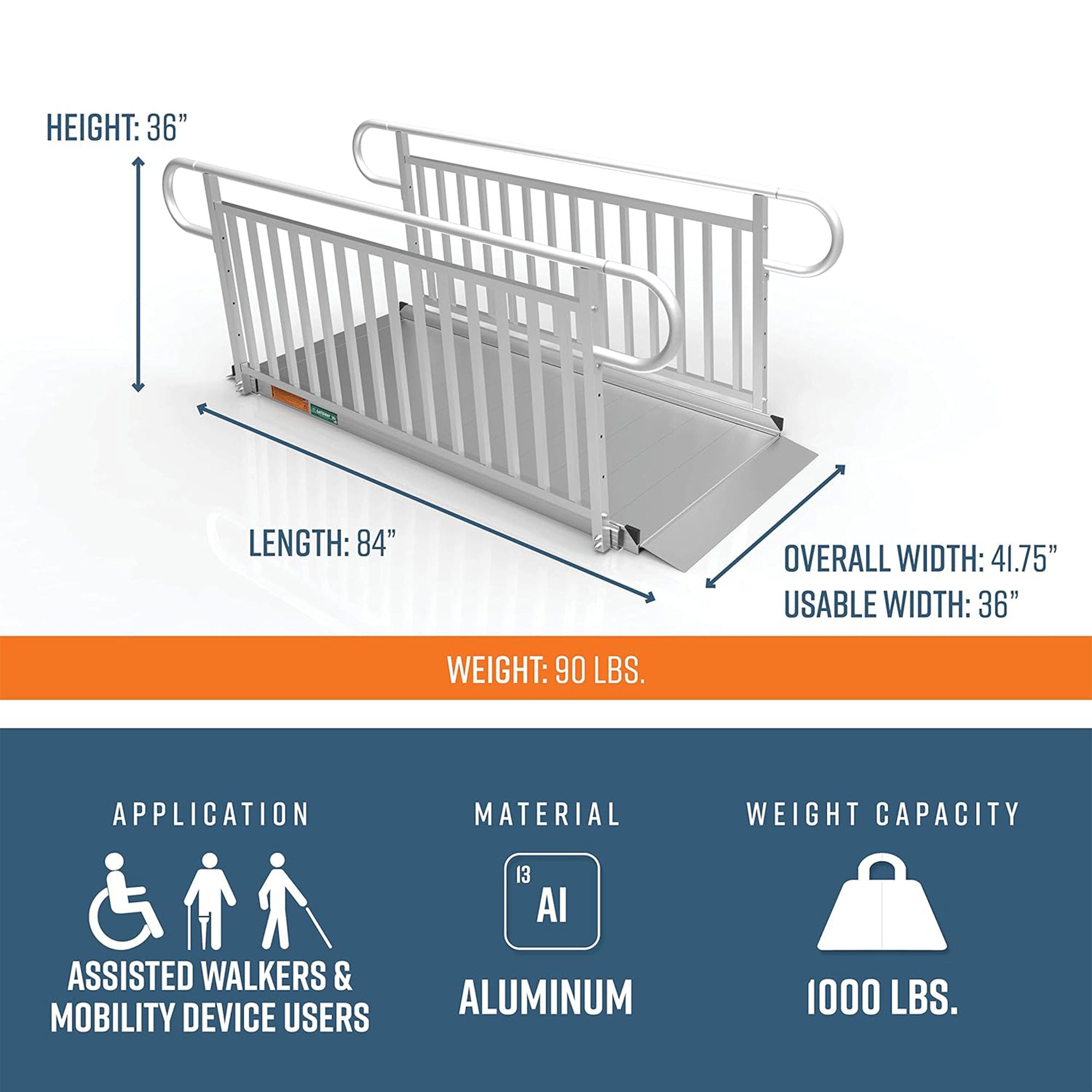 EZ-ACCESS GATEWAY 7" Portable Wheelchair Ramp w/Vertical Handrails (Open Box) - VMInnovations
