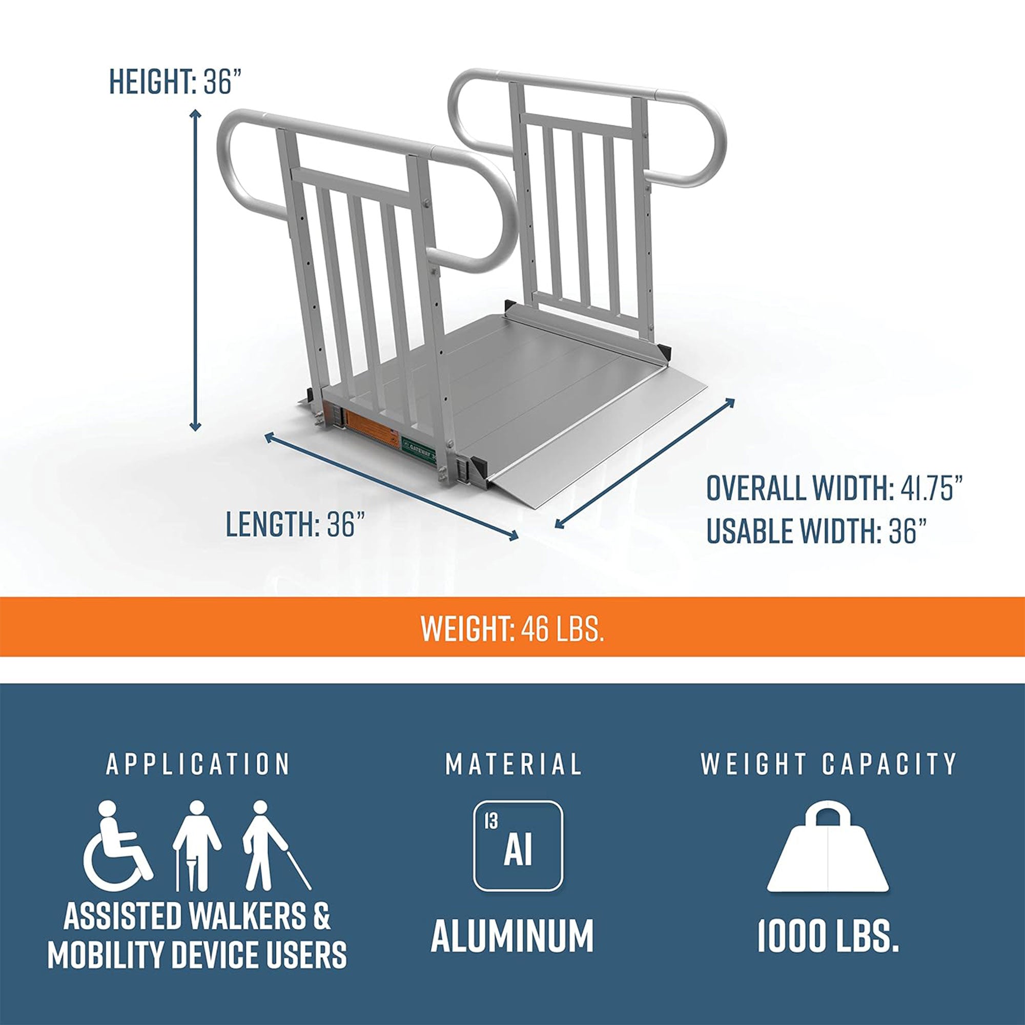 EZACCESS GATEWAY 3G 3' Aluminum Wheelchair Ramp w/Vertical Picket Rail(Open Box) - VMInnovations
