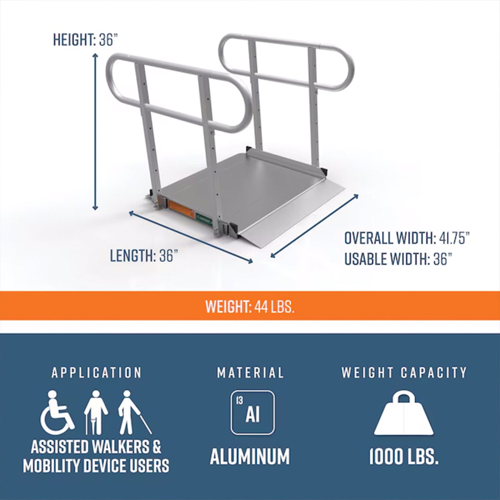 EZ-ACCESS GATEWAY 3G 3 Foot Solid Surface Aluminum Portable Wheelchair Ramp - VMInnovations