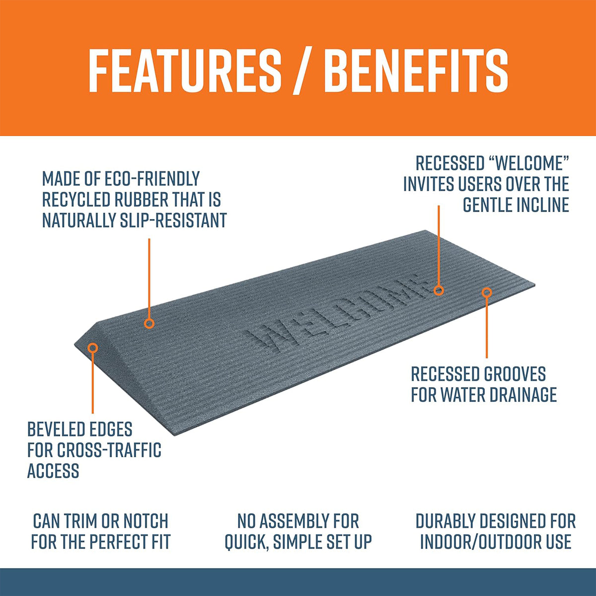 EZ-ACCESS TRANSITIONS 1.5" Rectangular Rubber Welcome Entry Mat, Gray (Open Box)