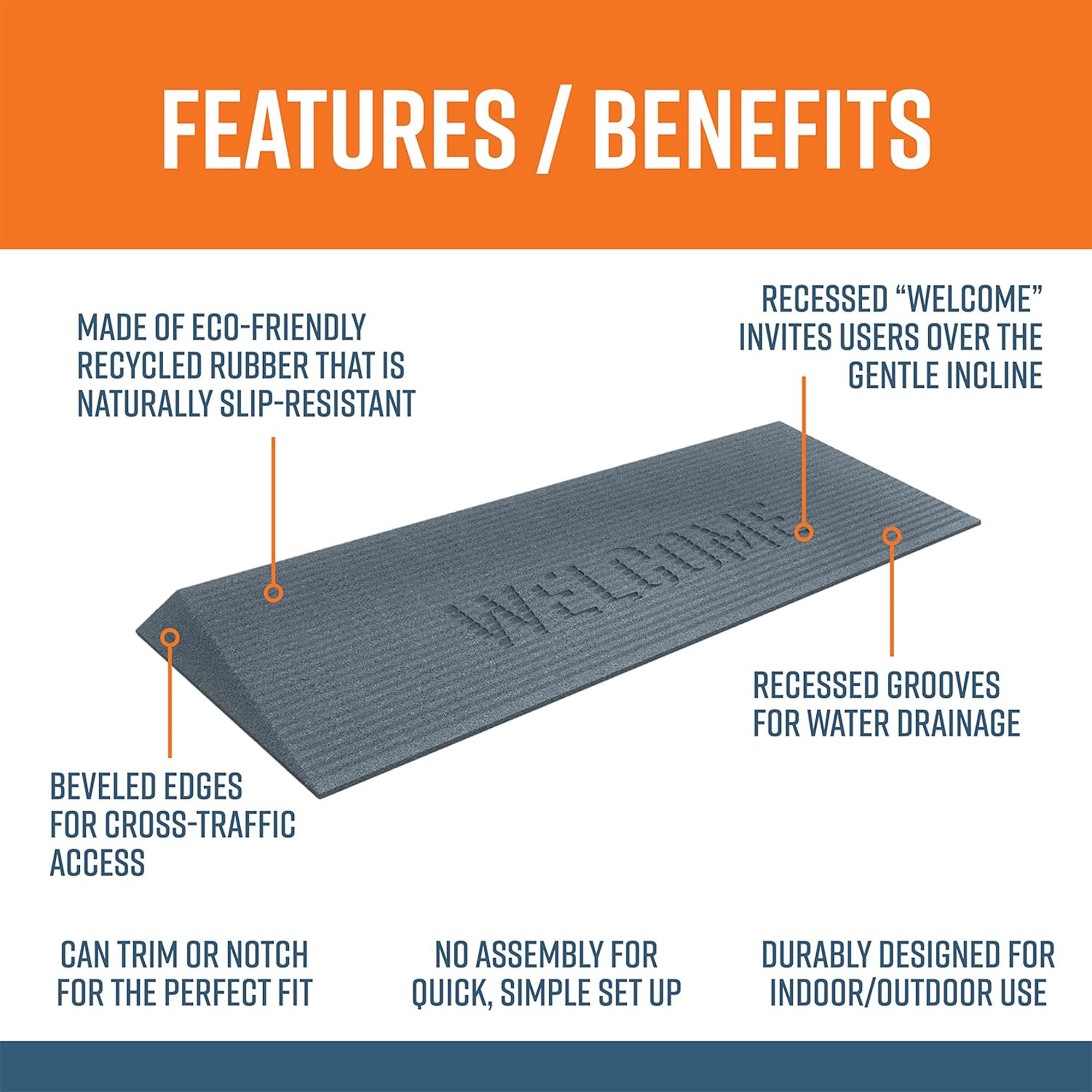 EZ-ACCESS TRANSITIONS 1.5" Rubber Angled Welcome Entry Mat, Gray (Used)