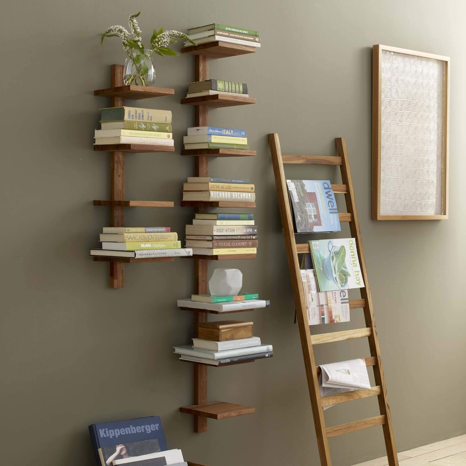texxture 4 Shelf Floating Wall Shelves Column Shelving, Takara Small, Teak Wood - VMInnovations