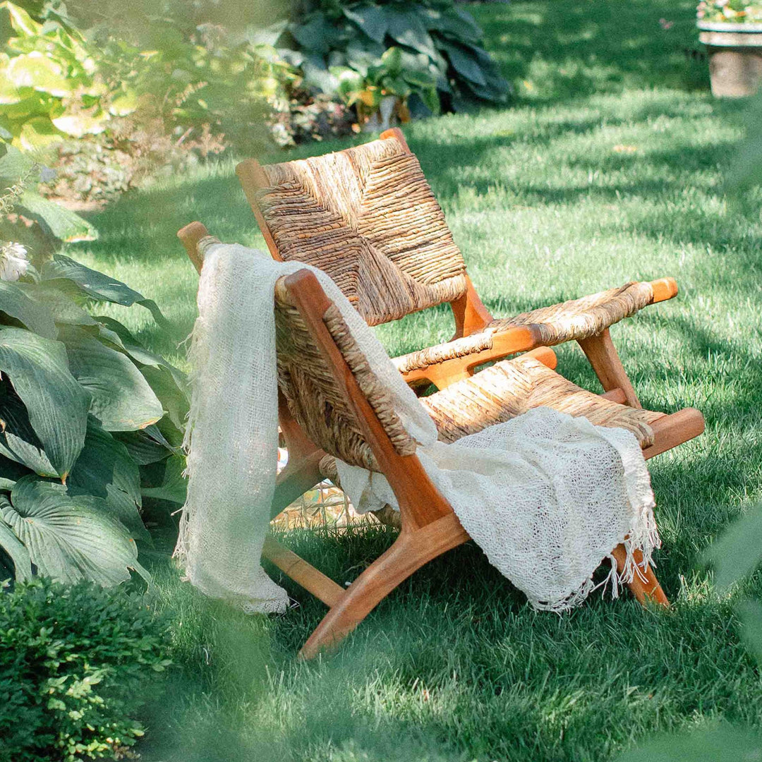 texxture Copenhagen Banana Tree Bark Chair, Wood Legs, Home Furniture, Natural - VMInnovations