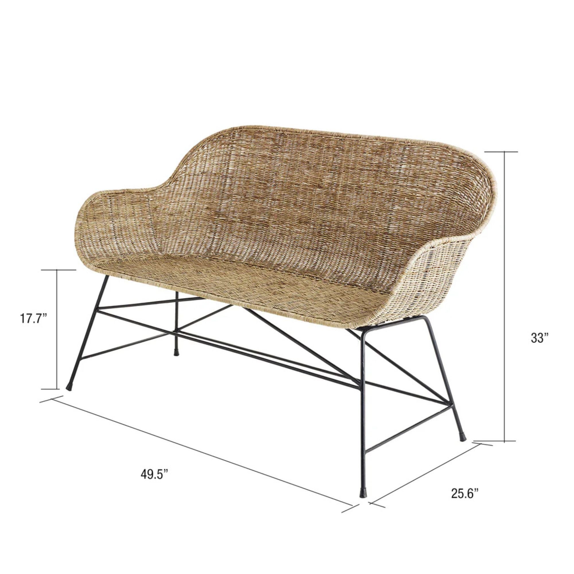 texxture Ormond Woven Rattan Settee with Metal Legs, Home Furniture, Natural - VMInnovations