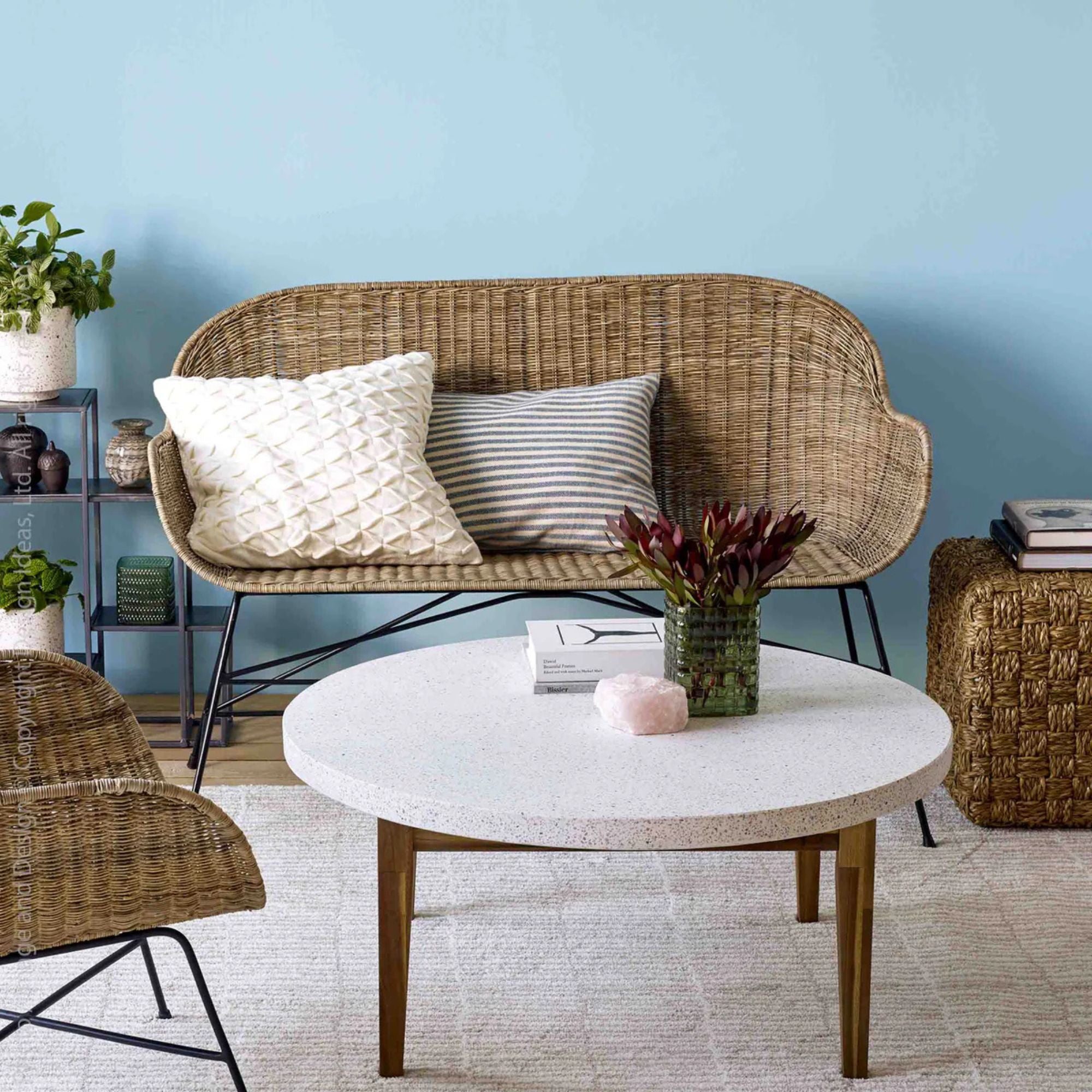 texxture Ormond Woven Rattan Settee with Metal Legs, Home Furniture, Natural - VMInnovations