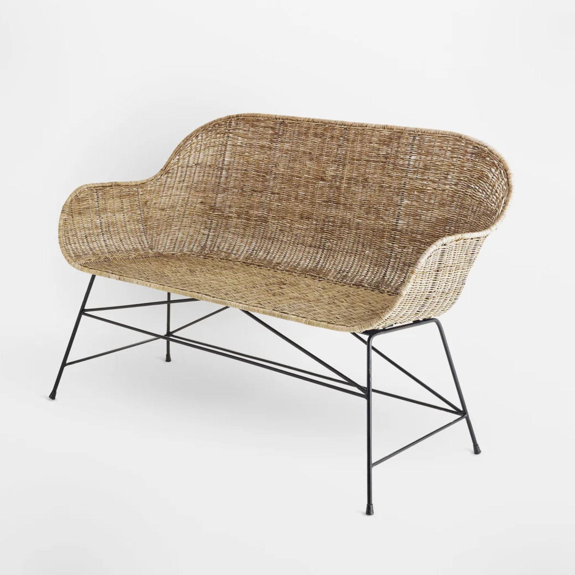 texxture Ormond Woven Rattan Settee with Metal Legs, Home Furniture, Natural - VMInnovations