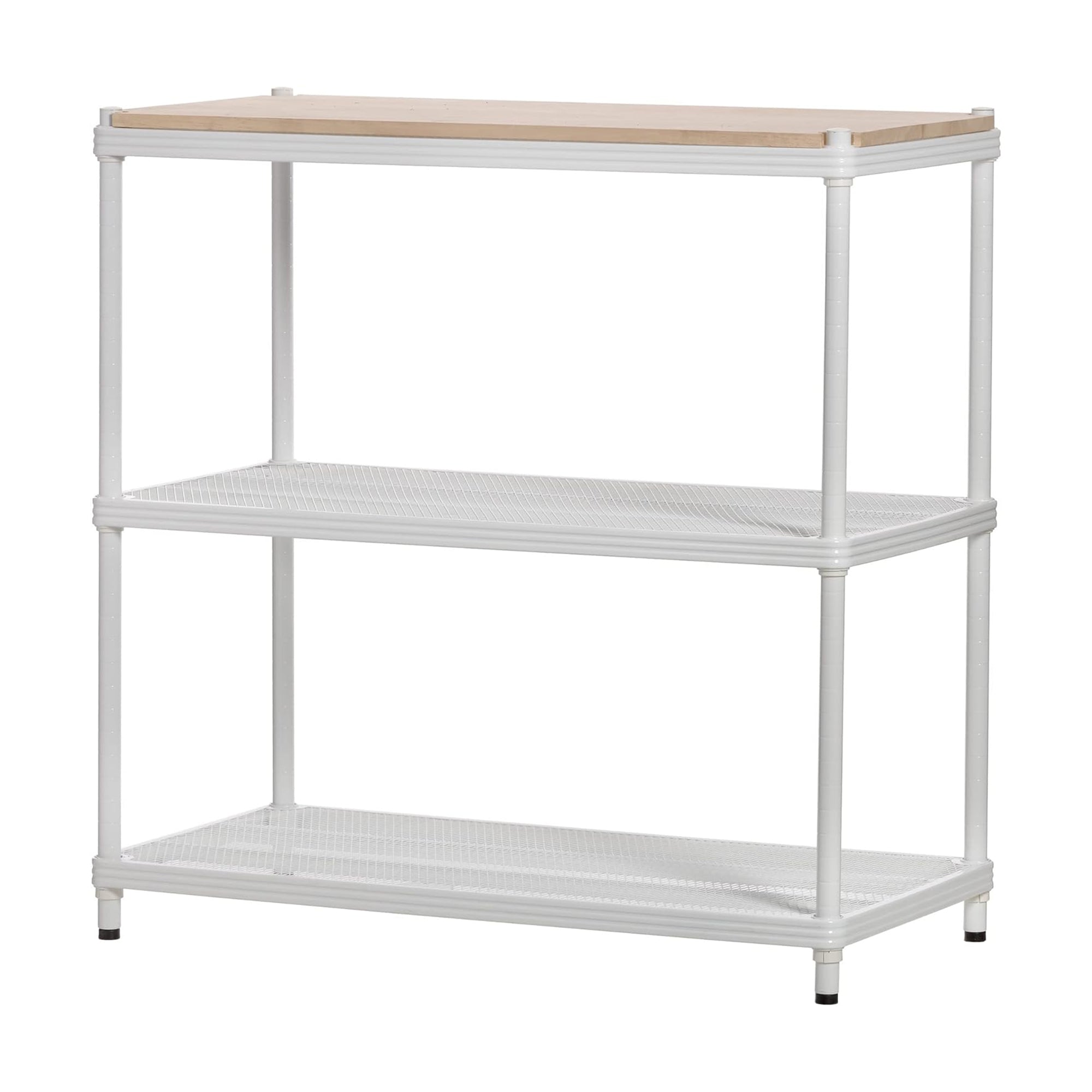 Design Ideas MeshWorks Metal Storage Wood Top Workbench Shelving Unit, White - VMInnovations