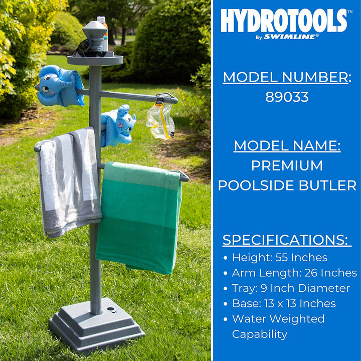 Swimline 89033 55" Tall 3-Arm Free Standing Poolside Towel Accessory Rack, Blue - VMInnovations