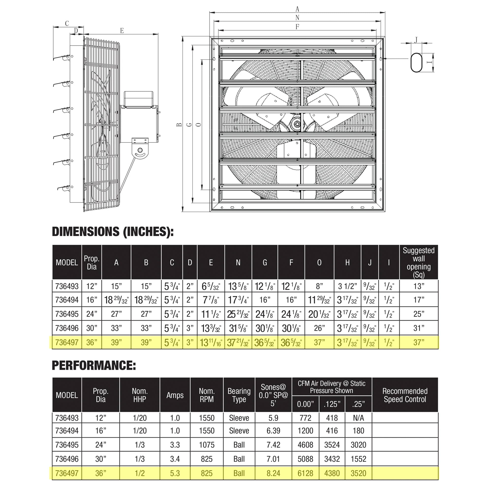 Hurricane Pro Shutter Exhaust Fan with 3 Metal Blades and Button Controller, 36" - VMInnovations