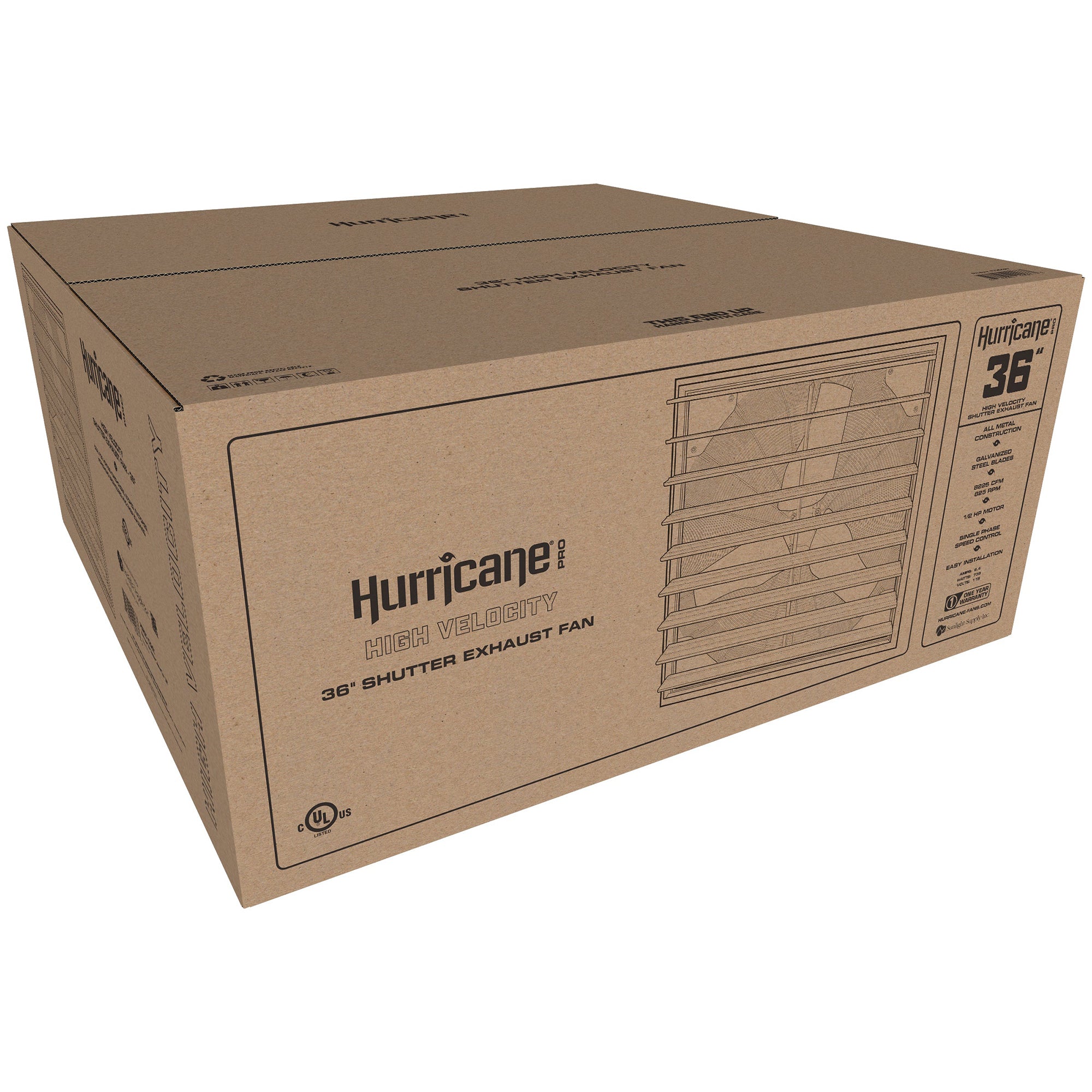 Hurricane Pro Shutter Exhaust Fan with 3 Metal Blades and Button Controller, 36" - VMInnovations