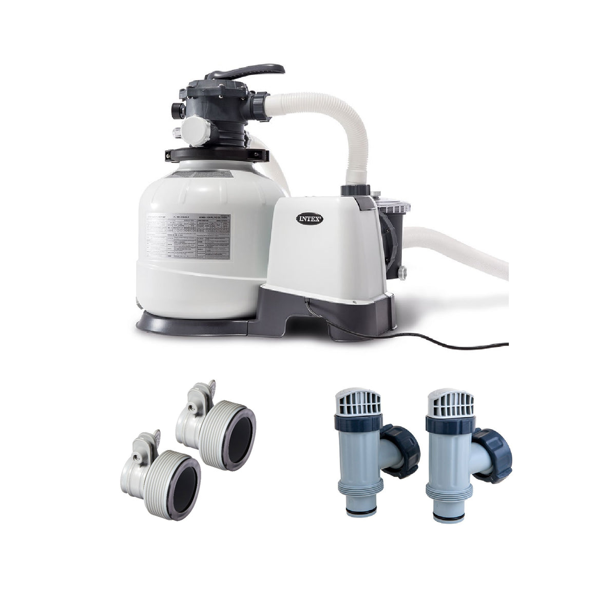 Intex Sand Filter Pump w/ Automatic Timer, Replacement Hose Adapters and Parts