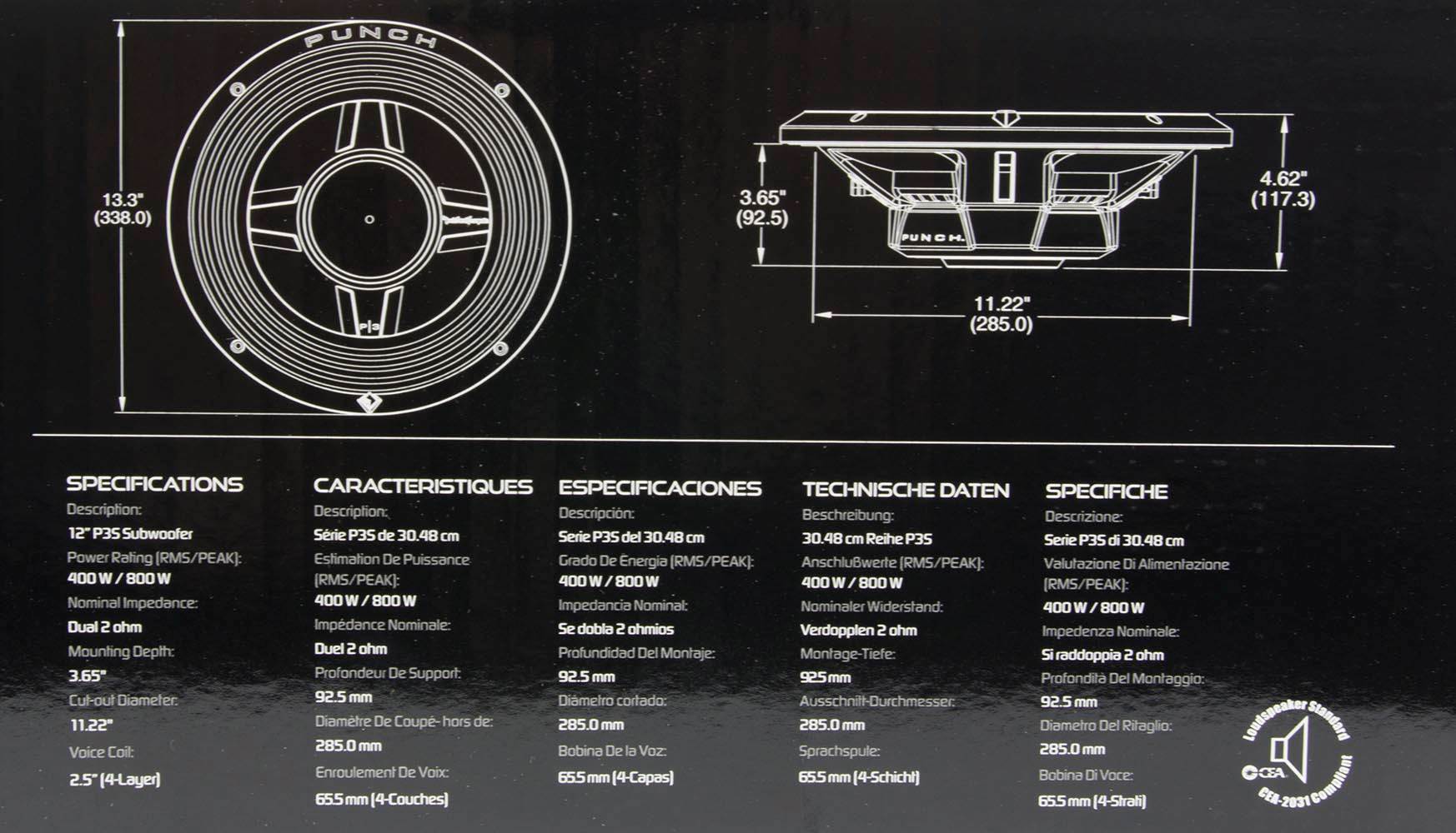 ROCKFORD FOSGATE P3SD2-12 12" 800W Car Shallow/Slim Audio Subwoofer (Open Box)
