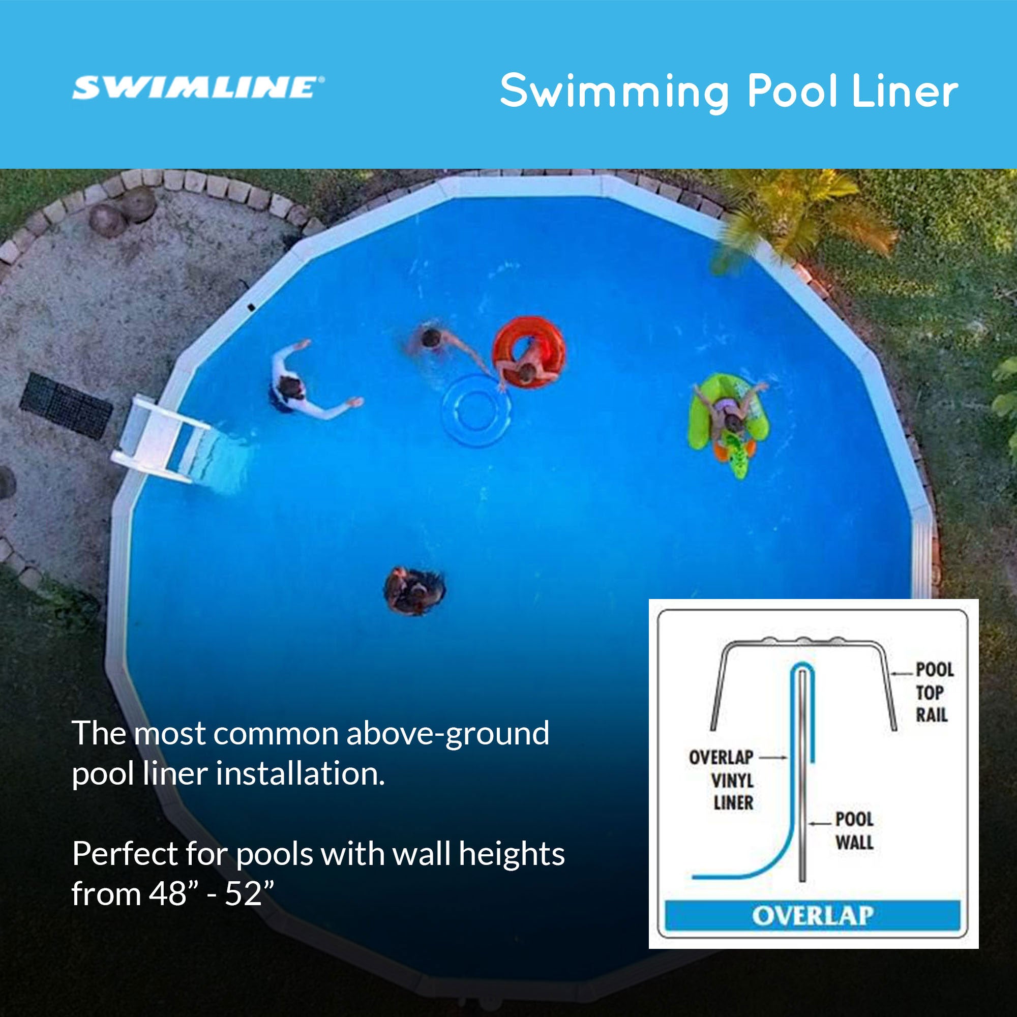 Swimline LI244820 24' Solid Blue Round Above Ground Swimming Pool Overlap Liner - VMInnovations