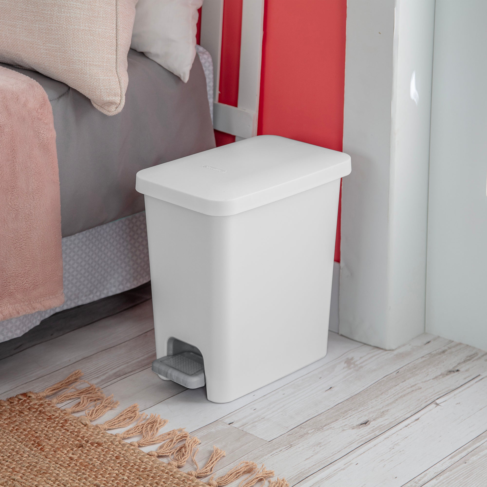 Sterilite 2.7 Gallon Rectangular Step On Trash Bin Wastebasket, White (2 Pack) - VMInnovations