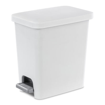 Sterilite 2.7 Gallon Rectangular Step On Trash Bin Wastebasket, White (2 Pack)