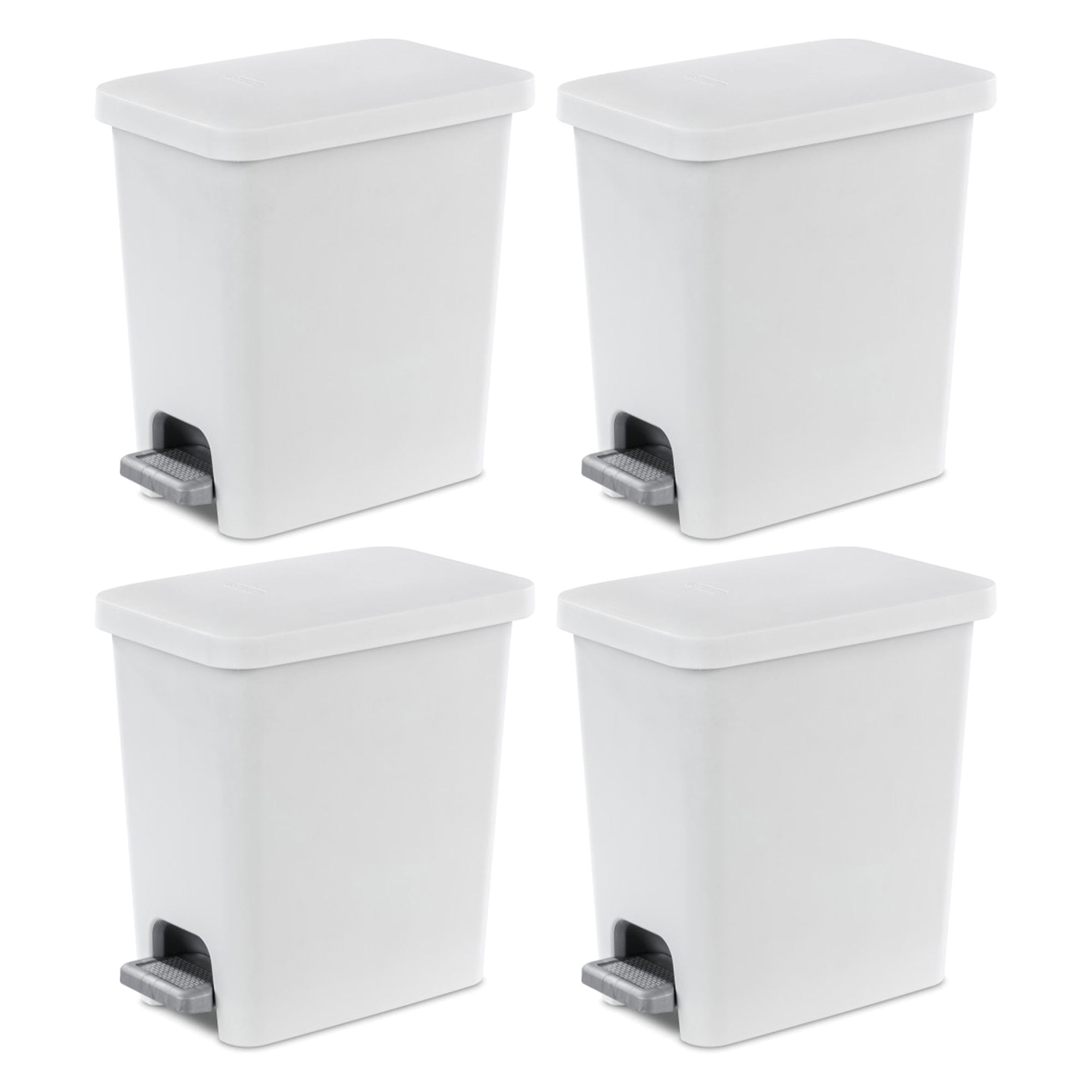 Sterilite 2.7 Gallon Rectangular Step On Trash Bin Wastebasket, White (4 Pack) - VMInnovations