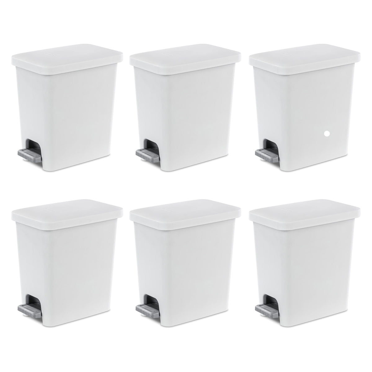 Sterilite 2.7 Gallon Rectangular Step On Trash Bin Wastebasket, White (6 Pack)