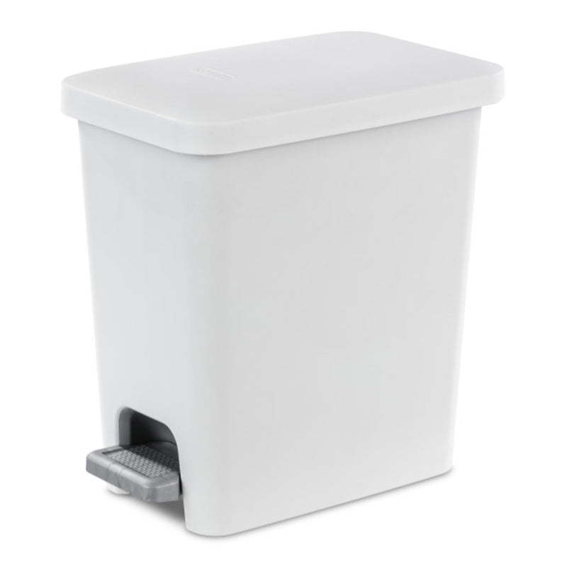 Sterilite 2.7 Gallon Rectangular Step On Trash Bin Wastebasket, White (6 Pack)