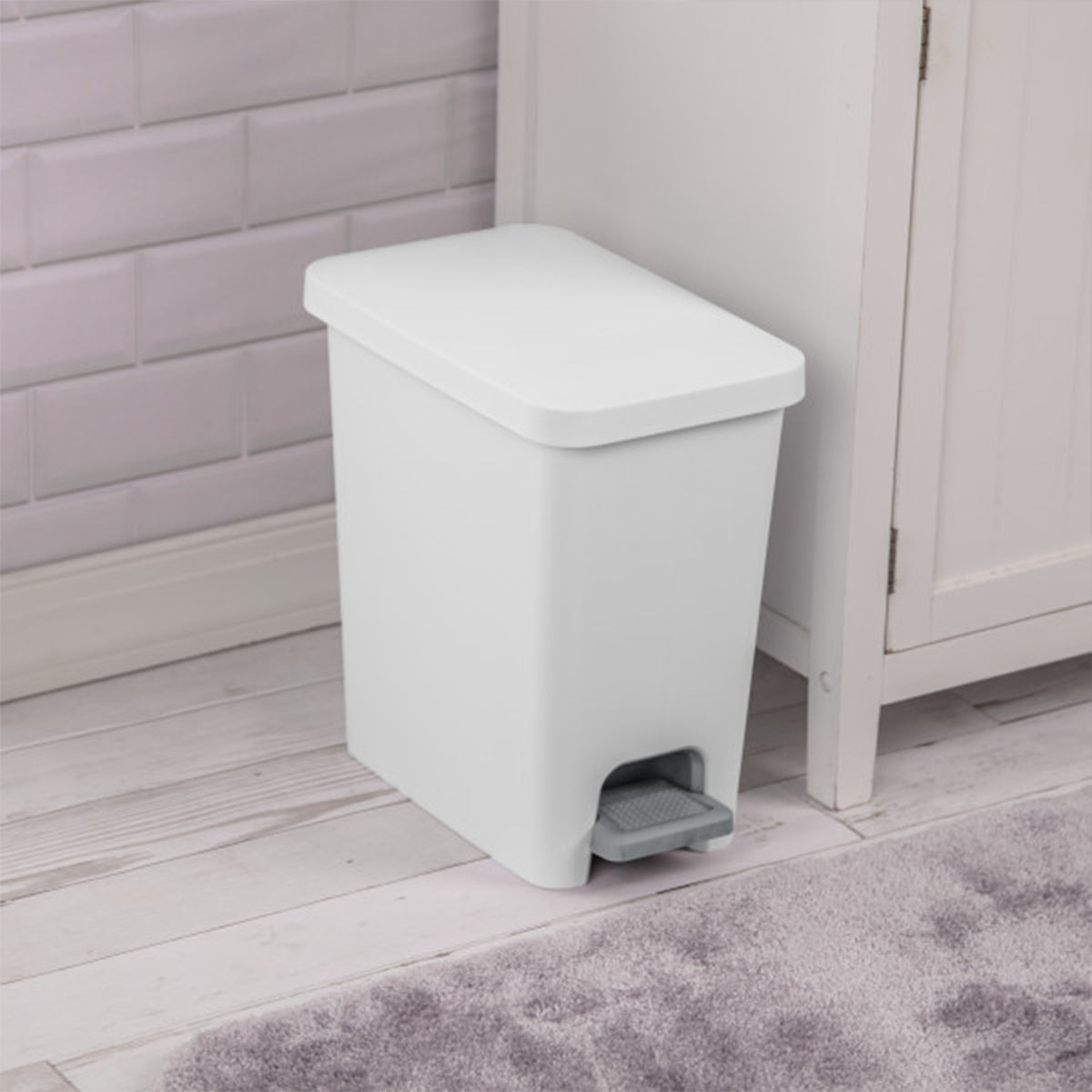 Sterilite 2.7 Gallon Rectangular Step On Trash Bin Wastebasket, White (6 Pack)