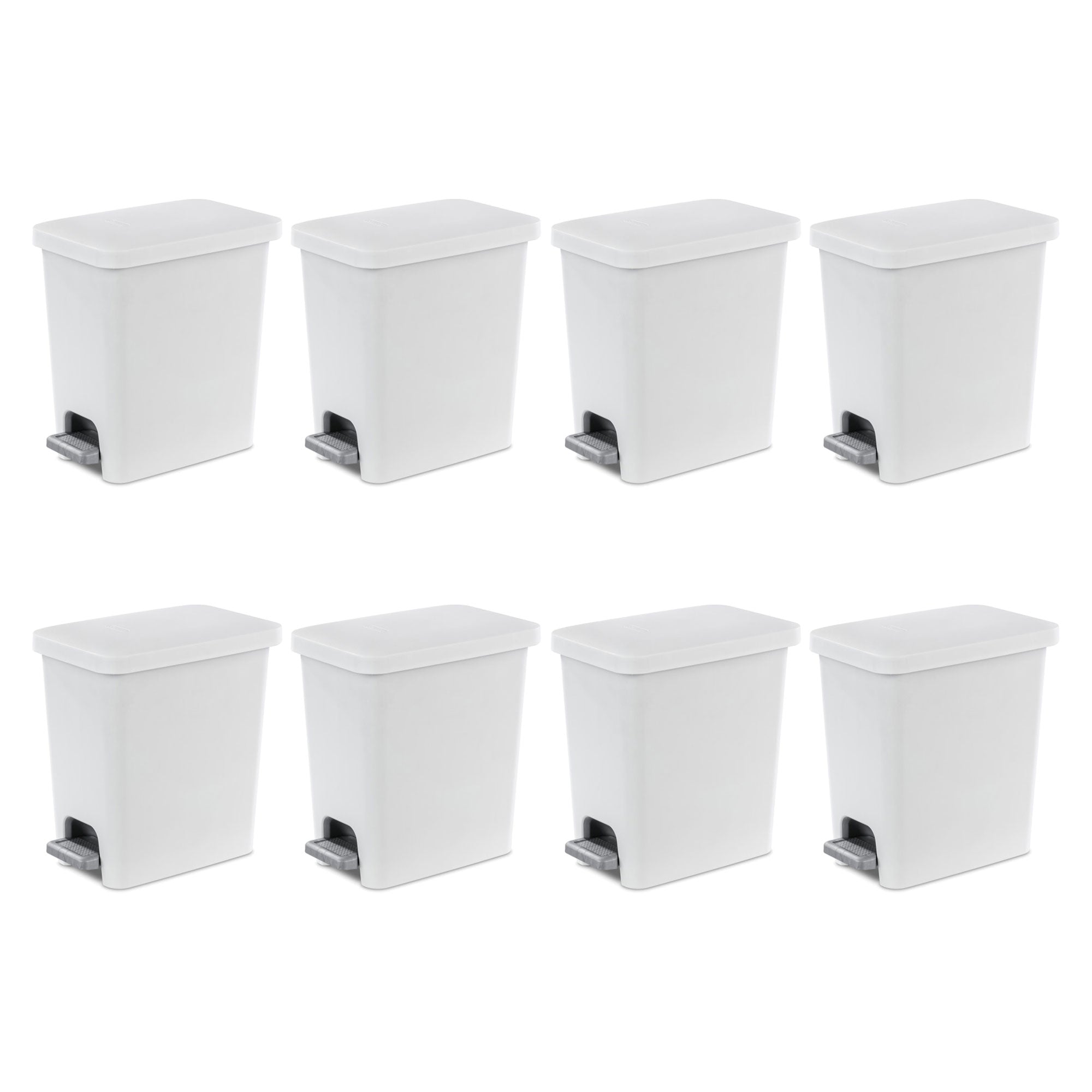 Sterilite 2.7 Gallon Rectangular Step On Trash Bin Wastebasket, White (8 Pack) - VMInnovations