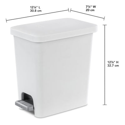 Sterilite 2.7 Gallon Rectangular Step On Trash Bin Wastebasket, White (8 Pack)