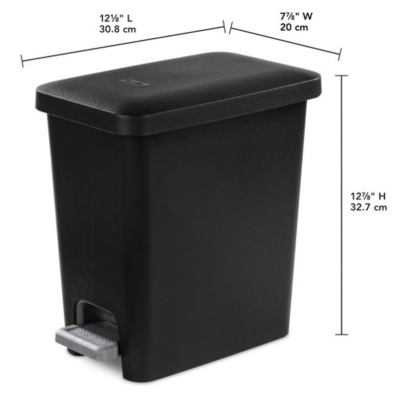 Sterilite 2.7 Gallon Rectangular Step On Trash Bin Wastebasket, Black (2 Pack)