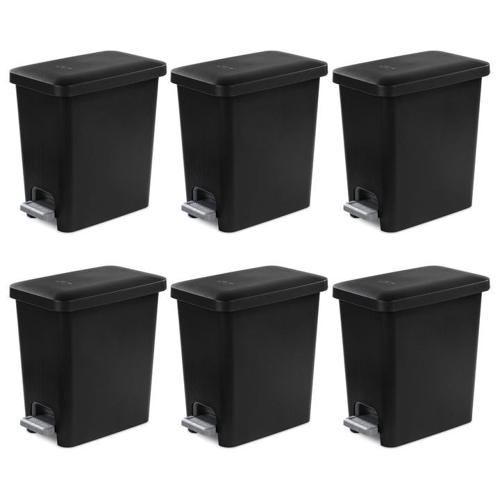 Sterilite 2.7 Gallon Rectangular Step On Trash Bin Wastebasket, Black (6 Pack) - VMInnovations