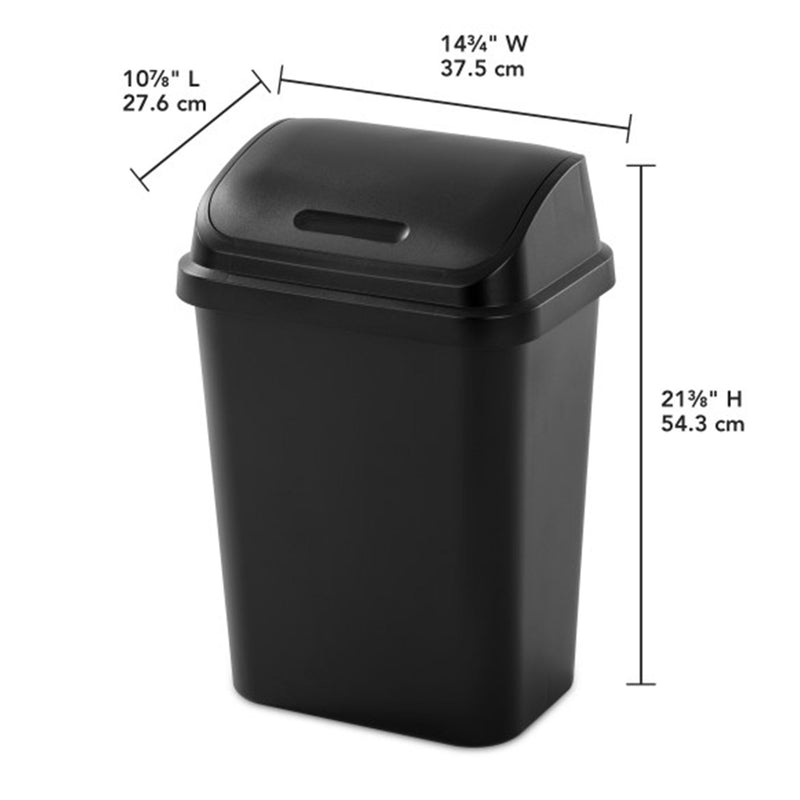 Sterilite 7.8 Gallon SwingTop Kitchen Wastebasket Trash Can, Black (6 Pack)