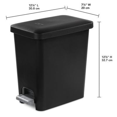 Sterilite 2.7 Gallon Rectangular Step On Trash Bin Wastebasket, Black (8 Pack)
