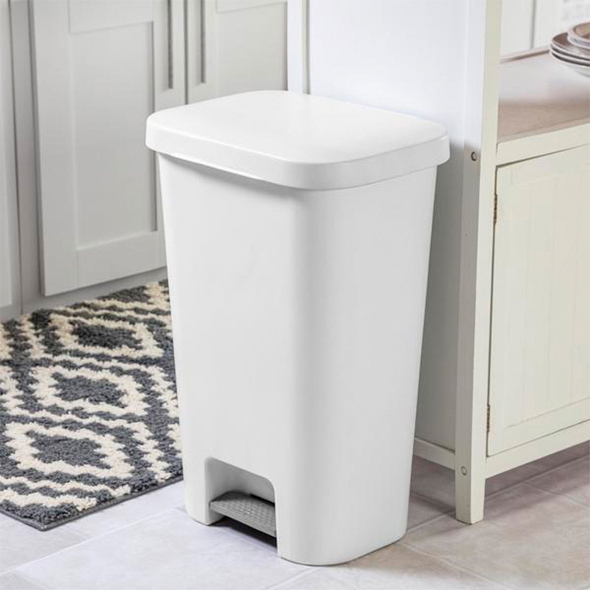 Sterilite 11.9 Gal Rectangle Step On Trash Kitchen Wastebasket, White (8 Pack)