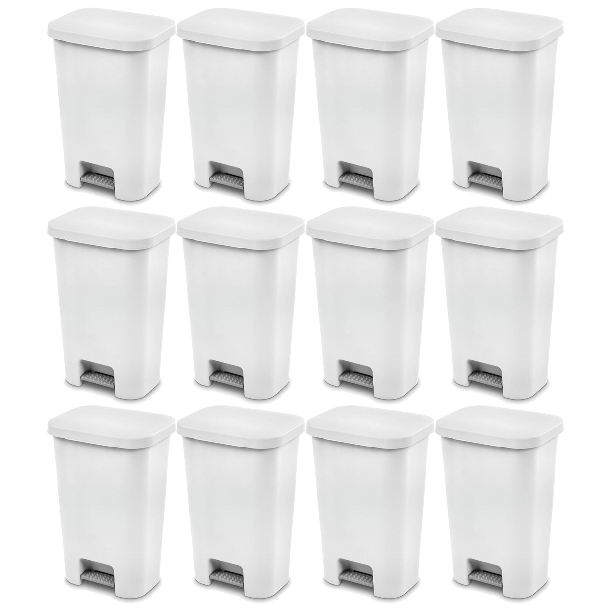 Sterilite 11.9 Gal Rectangle Step On Trash Kitchen Wastebasket, White (12 Pack) - VMInnovations
