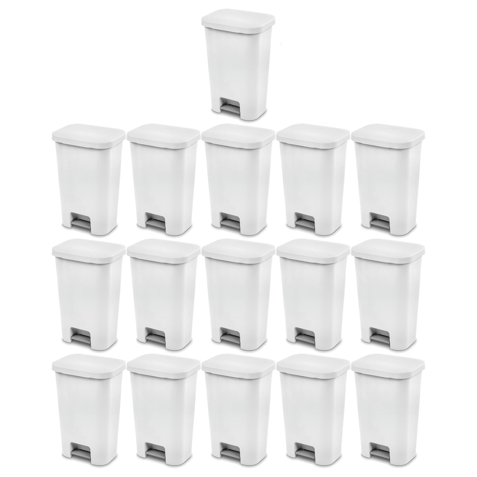 Sterilite 11.9 Gal Rectangle Step On Trash Kitchen Wastebasket, White (16 Pack)