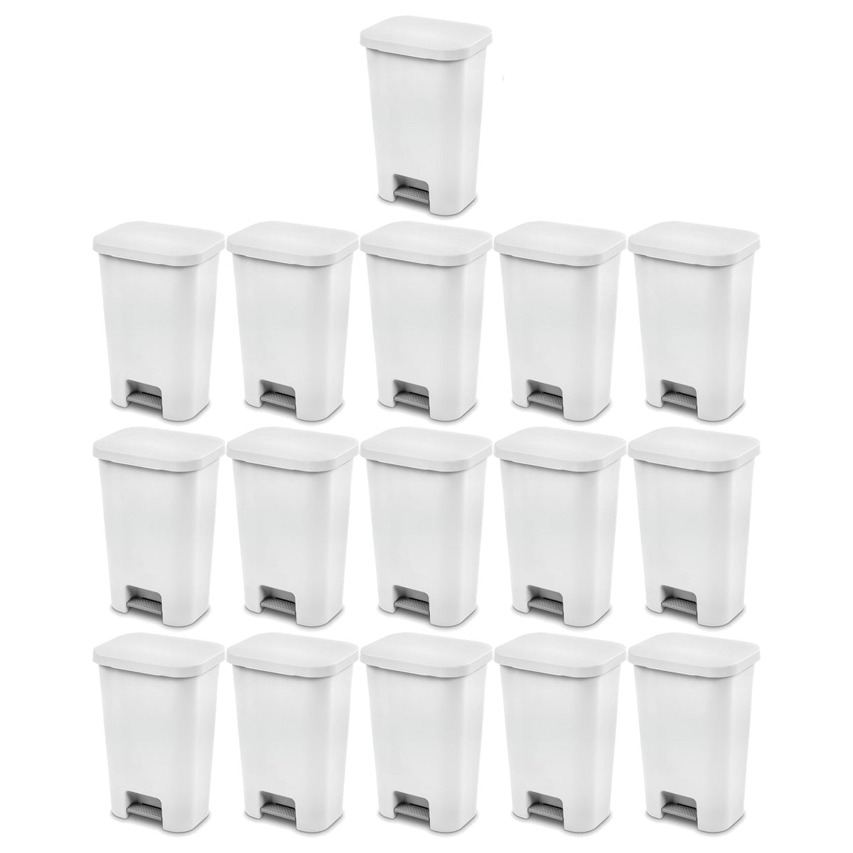 Sterilite 11.9 Gal Rectangle Step On Trash Kitchen Wastebasket, White (16 Pack)