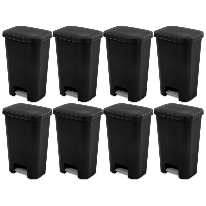 Sterilite 11.9 Gal Rectangle Step On Trash Kitchen Wastebasket, Black (8 Pack) - VMInnovations