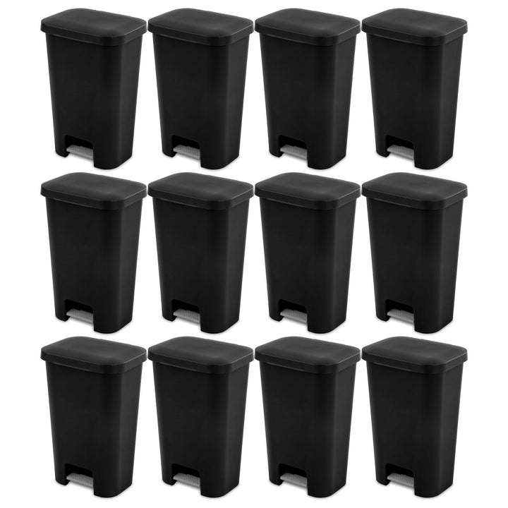 Sterilite 11.9 Gal Rectangle Step On Trash Kitchen Wastebasket, Black (12 Pack) - VMInnovations
