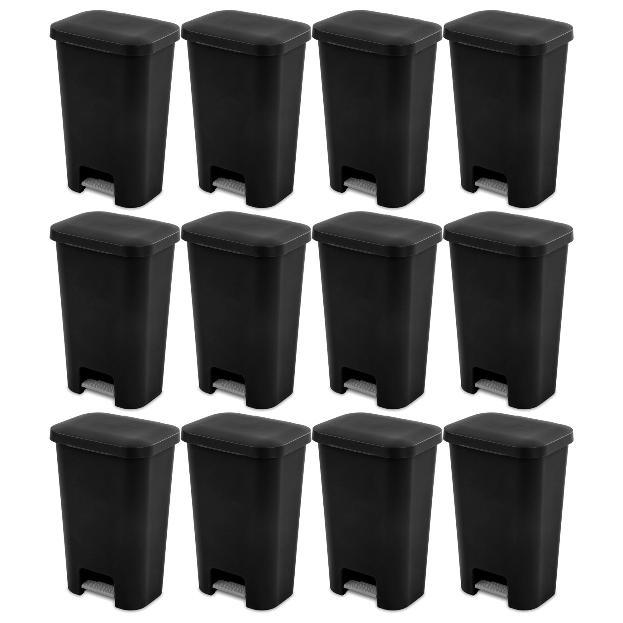 Sterilite 11.9 Gal Rectangle Step On Trash Kitchen Wastebasket, Black (12 Pack) - VMInnovations