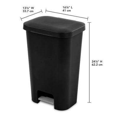 Sterilite 11.9 Gal Rectangle Step On Trash Kitchen Wastebasket, Black (12 Pack)