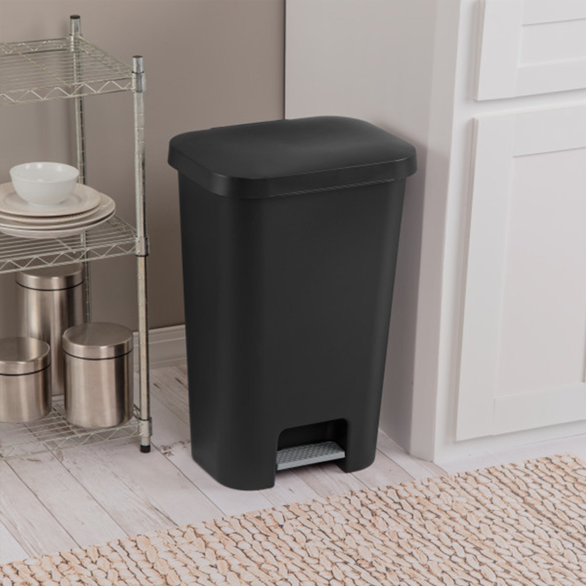 Sterilite 11.9 Gal Rectangle Step On Trash Kitchen Wastebasket, Black (12 Pack) - VMInnovations